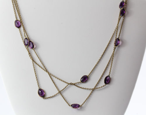 Victorian Amethyst Glass Pinchbeck Necklace or Bracelet 61" Long - Queen May