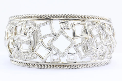 David Yurman Sterling Silver Diamond Quatrefoil Chunky Cuff Bracelet - Queen May