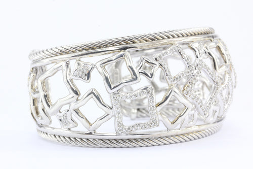 David Yurman Sterling Silver Diamond Quatrefoil Chunky Cuff Bracelet - Queen May