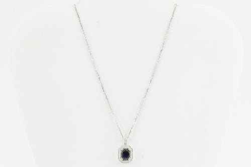 18k White Gold 2 Carat Blue Sapphire & Diamond Necklace - Queen May