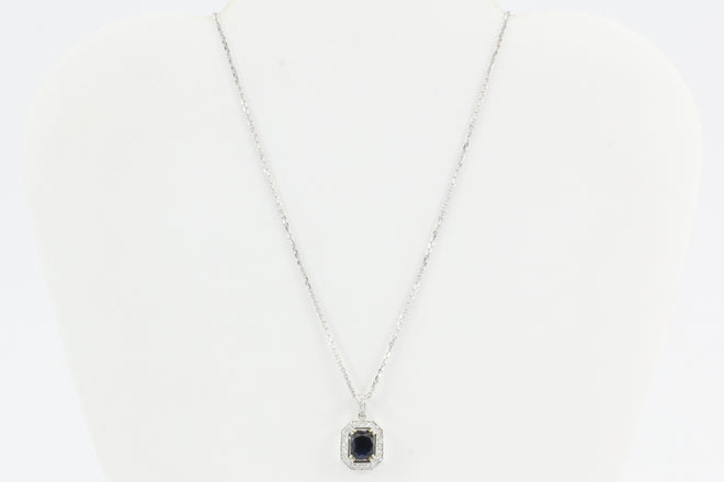 18k White Gold 2 Carat Blue Sapphire & Diamond Necklace - Queen May