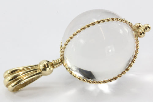 Vintage 14K Gold Rock Crystal Globe Amulet Pendant - Queen May