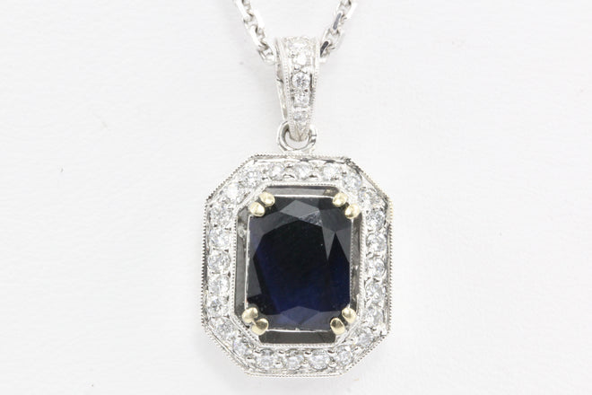 18k White Gold 2 Carat Blue Sapphire & Diamond Necklace - Queen May