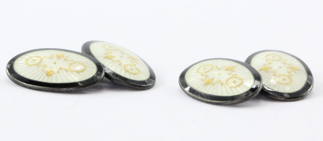 Vintage Sterling Silver Norway Norwegian Enamel Art Deco Cufflinks - Queen May