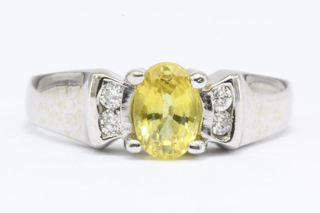 18K White Gold Yellow Sapphire & Diamond Ring - Queen May