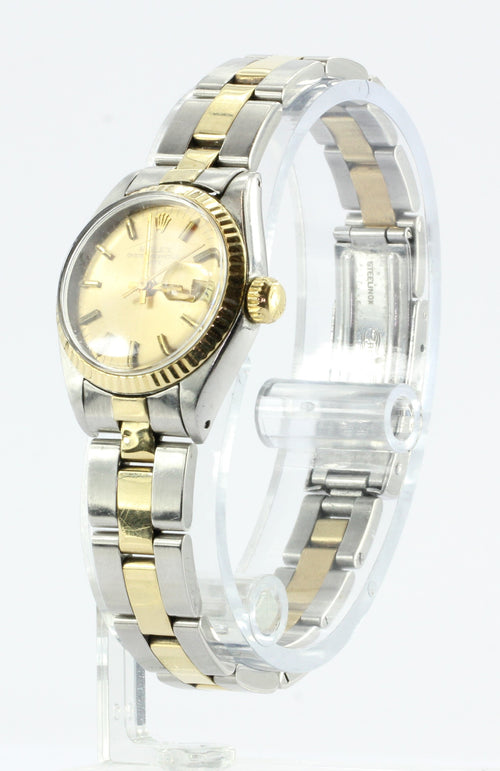 Rolex Ladies Steel & 14K Gold 6917 Oyster Perpetual Datejust Champagne Dial Watch - Queen May