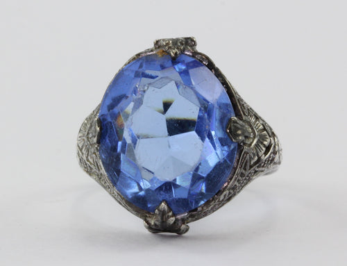 Antique Sterling Silver & Blue Stone Uncas Art Deco Ring - Queen May