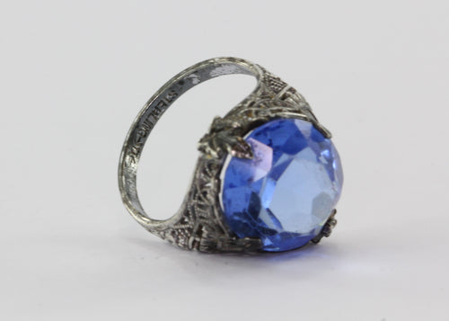 Antique Sterling Silver & Blue Stone Uncas Art Deco Ring - Queen May
