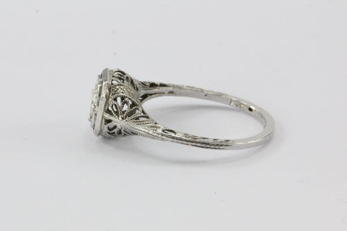 Antique Art Nouveau 18K White Gold & Diamond Engagement Ring - Queen May