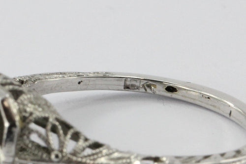 Antique Art Nouveau 18K White Gold & Diamond Engagement Ring - Queen May