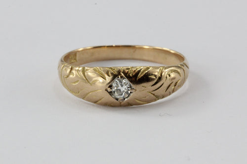 Antique Victorian 14K Gold & Old Mine Diamond Gypsy Set Engagement Ring - Queen May
