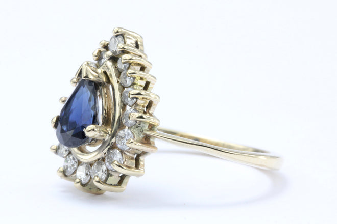 14K Gold Diamond & Natural Blue Sapphire Ring 1.5 ctw - Queen May