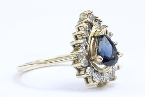 14K Gold Diamond & Natural Blue Sapphire Ring 1.5 ctw - Queen May