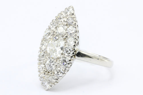 Art Deco 14k White Gold Old European Cut Diamond Navette Ring c.1920's - Queen May