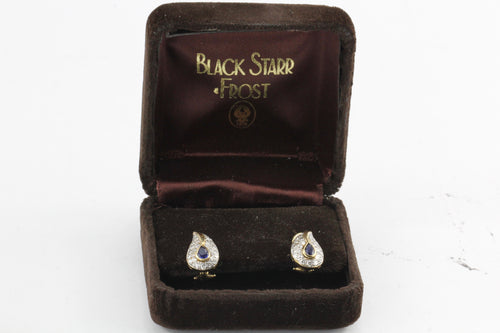 Vintage Black Starr & Frost 14K Sapphire Diamond Earrings  c.1970's - Queen May