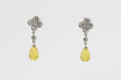 14K White Gold Diamond Citrine Drop Earrings - Queen May