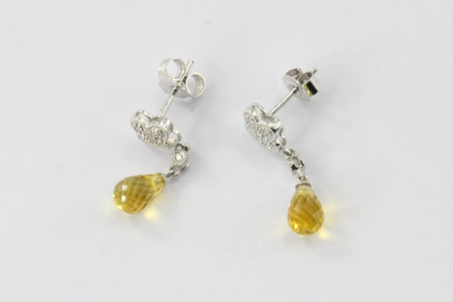 14K White Gold Diamond Citrine Drop Earrings - Queen May