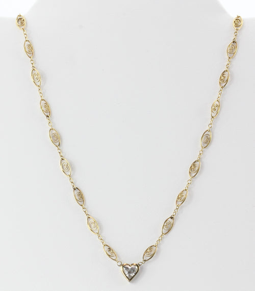 Victorian 14K Gold Chain 3/4 Carat Heart Cut Diamond Pendant - Queen May