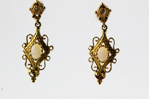 14K Gold & Opal Victorian Style Dangle Earrings - Queen May