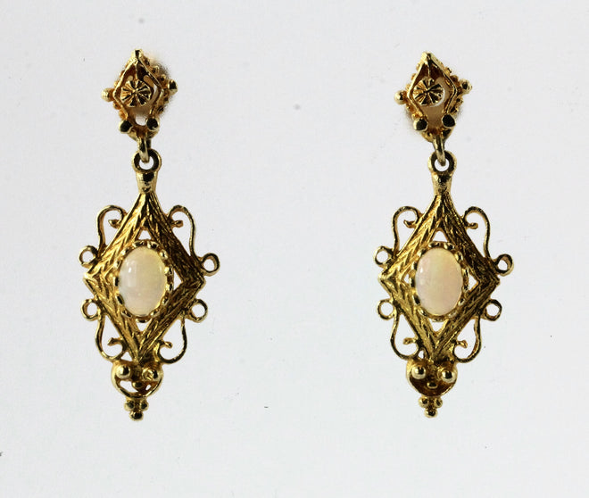 14K Gold & Opal Victorian Style Dangle Earrings - Queen May