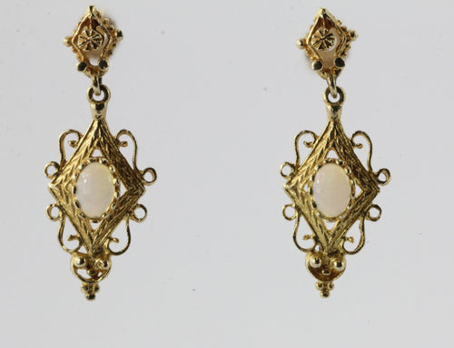 14K Gold & Opal Victorian Style Dangle Earrings - Queen May