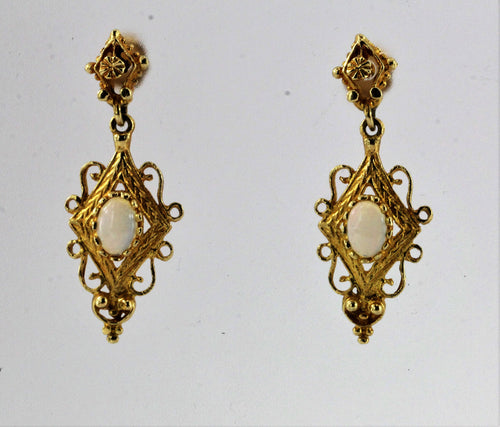 14K Gold & Opal Victorian Style Dangle Earrings - Queen May