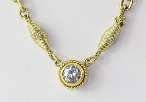 18K Satin Finished Gold 1 Carat Diamond Solitare Necklace - Queen May