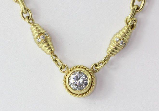 18K Satin Finished Gold 1 Carat Diamond Solitare Necklace - Queen May