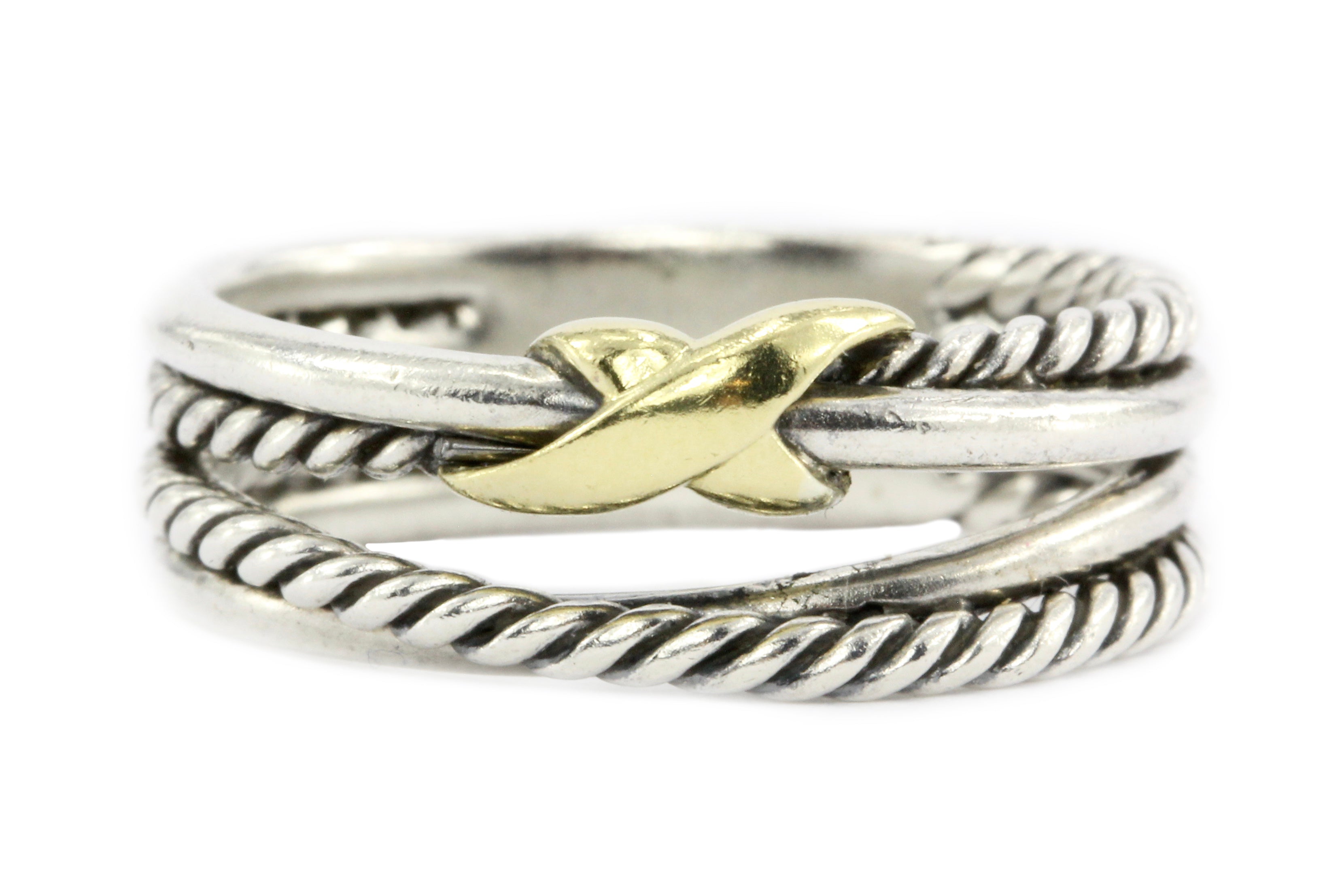 David Yurman Sterling Silver with Yellow Gold Accent Crossover Ring