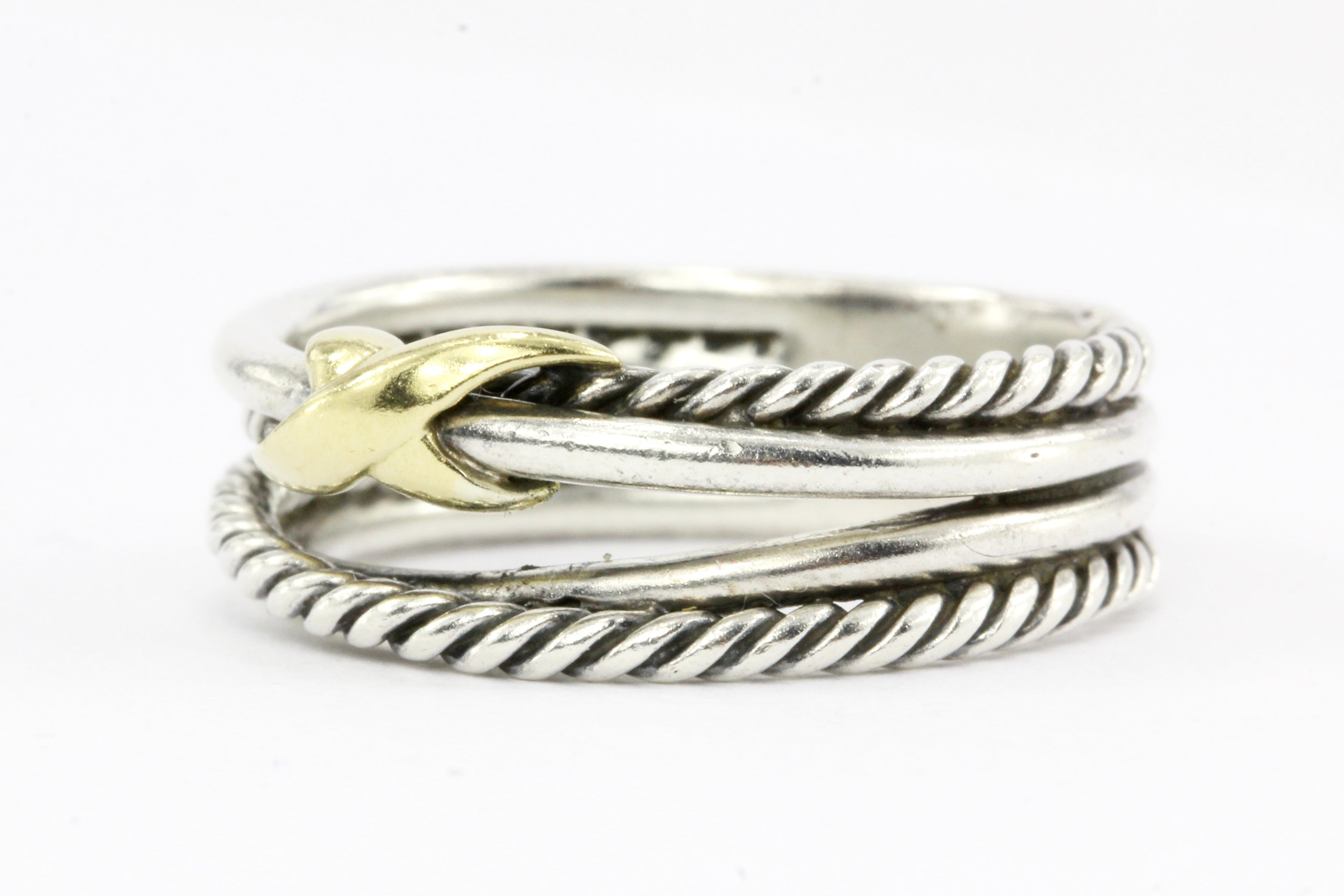 David Yurman Sterling Silver with Yellow Gold Accent Crossover Ring