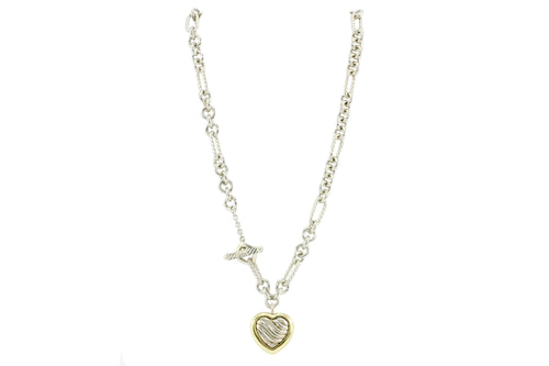 David Yurman Silver & 18K Yellow Gold Two Tone Cable Heart Figaro Necklace - Queen May