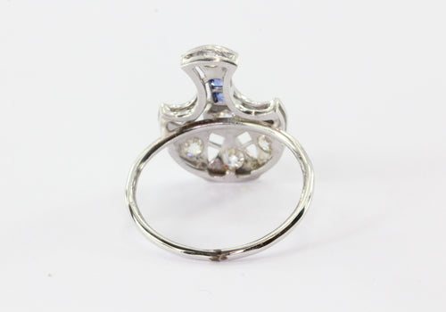 Art Deco Platinum, Old European Diamond Sapphire Conversion Ring - Queen May