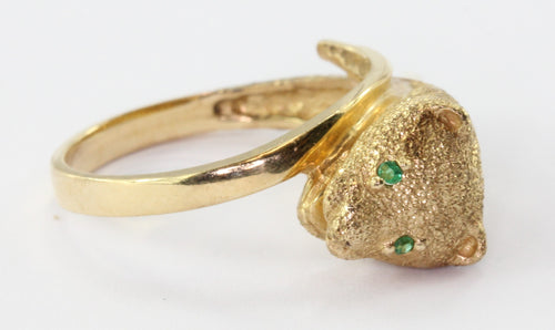 14K Yellow Gold Cat / Ferret w/ Emerald Eyes Size 6 - Queen May