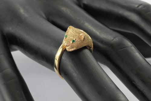 14K Yellow Gold Cat / Ferret w/ Emerald Eyes Size 6 - Queen May