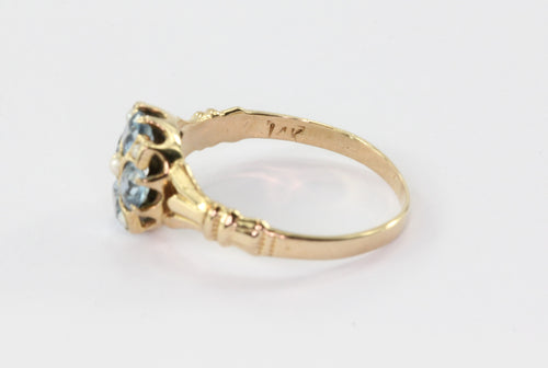 Victorian 14K Gold Aquamarine Seed Pearl Ring - Queen May