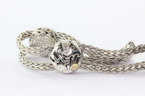 John Hardy Sterling Silver & 18k Double Chain Station .72 ct Diamond Bracelet - Queen May