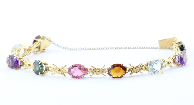 18K Yellow Gold Natural Garnet, Aquamarine, Amethyst, Tourmaline, Citrine Bracelet - Queen May