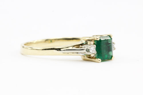 14k Yellow Gold .60 CTW Natural Emerald and Diamond Ring - Queen May