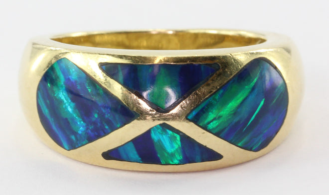 14K Yellow Gold Black Opal Inlay Ring by R&G - Queen May