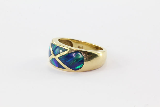 14K Yellow Gold Black Opal Inlay Ring by R&G - Queen May