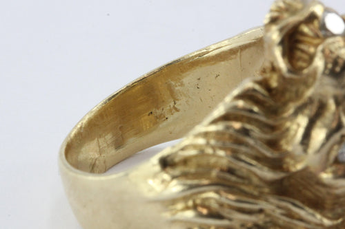 Vintage 14K Gold & Diamond Chunky Figural Lions Head Ring .31 CTW - Queen May