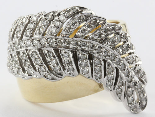 Sonia B 14K White & Yellow Gold Diamond Leaf / Feather Ring Sonia Bitton - Queen May