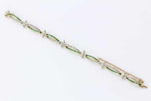 Edwardian 18K Yellow Gold Emerald and Diamond Bracelet - Queen May
