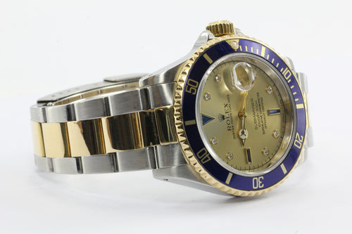 Rolex Submariner Chronometer 18K Gold and Stainless Steel Serti Diamond Dial Refrence 16613 - Queen May
