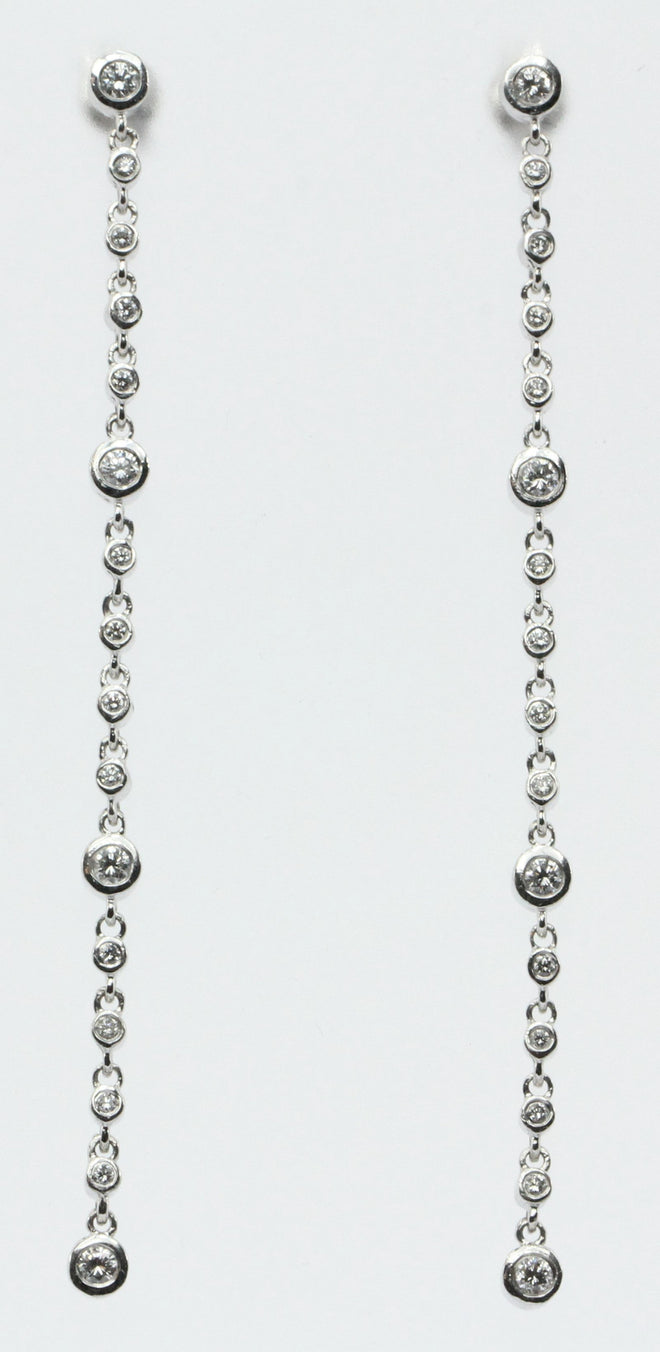 14K White Gold & Diamond by the Yard 3" Dangle Drop Earrings .75 TCW - Queen May