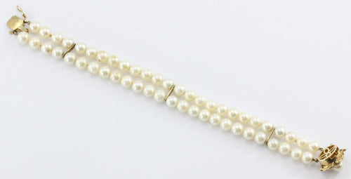 Vintage 14K Gold Double Pearl Strand Bracelet - Queen May