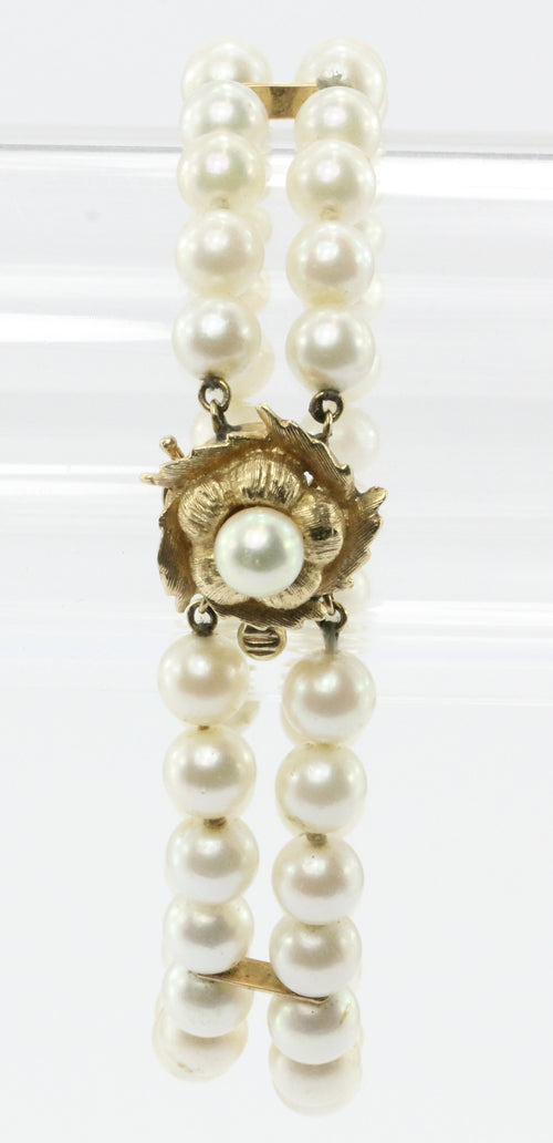 Vintage 14K Gold Double Pearl Strand Bracelet - Queen May