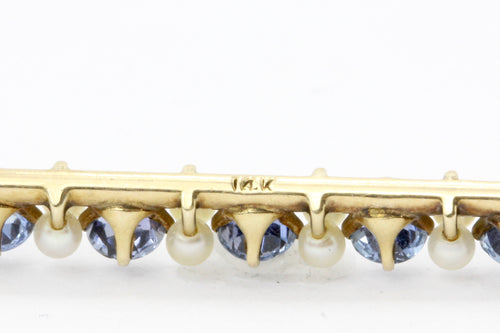 14K Gold Victorian Sapphire and Pearl Bar Pin Conversion Necklace - Queen May