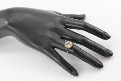 Vintage 14K Gold Aquamarine w/ Diamond Halo Ring - Queen May