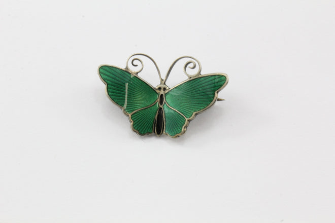 Antique Sterling Silver David Anderson Green Enamel Butterfly Brooch Pin - Queen May